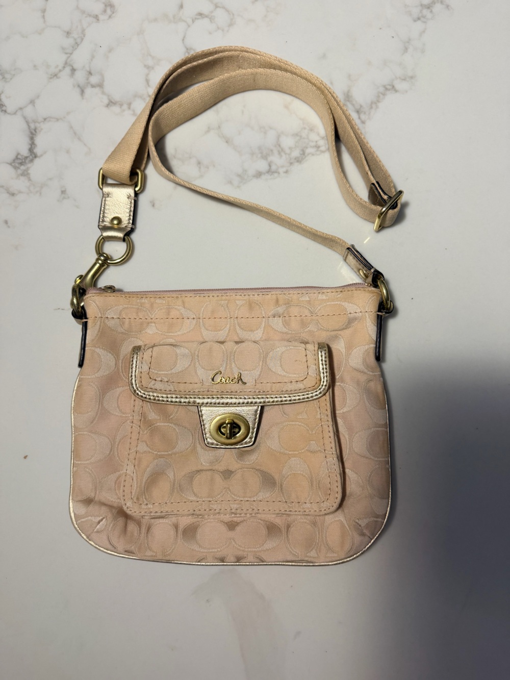 Vintage Coach Blush Signature Canvas Crossbody with Turn-Lock Flap